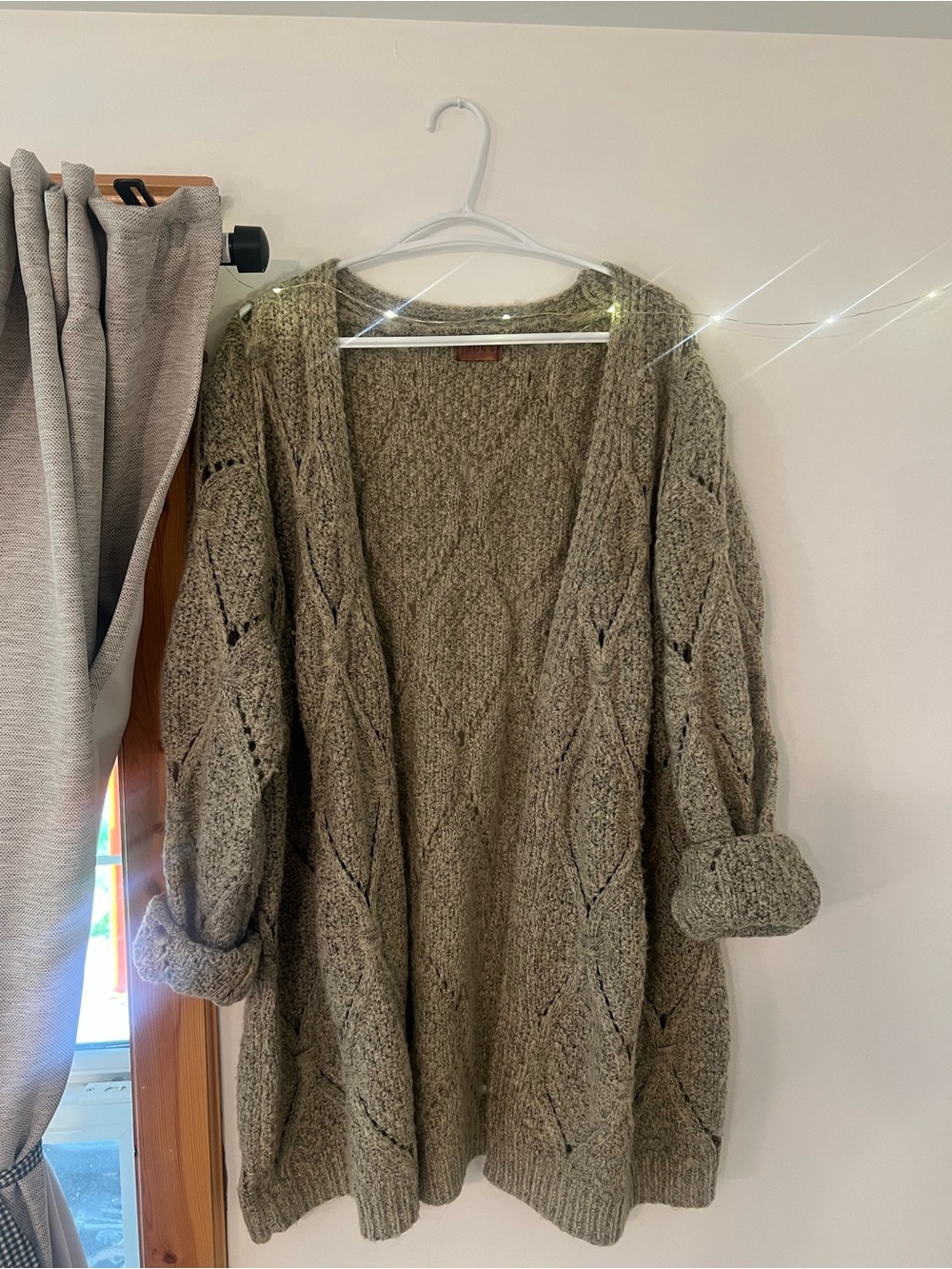 POL Taupe Open-Front chunky Cable Knit Cardigan